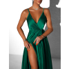 Zelené dlhé saténové šaty PERFECTLY s výstrihom