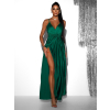 Zelené dlhé saténové šaty PERFECTLY s výstrihom