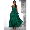 Zelené dlhé saténové šaty PERFECTLY s výstrihom