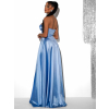 Světle modré saténové společenské šaty SYCHAEUS s korzetem (Veľkosť ONESIZE)