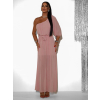 Svetloružové dlhé asymetrické šaty NAVEL