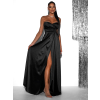 Čierne saténové dlhé šaty SYCHAEUS bez ramienok