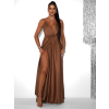 Hnedé dlhé saténové šaty PERFECTLY
