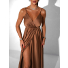Hnedé dlhé saténové šaty PERFECTLY