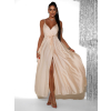 Krémové saténové dlhé šaty FAIRYTALE s výstrihom
