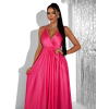 Ružové dlhé saténové šaty PERFECTLY s výstrihom