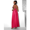 Ružové dlhé saténové šaty PERFECTLY s výstrihom