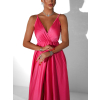Ružové dlhé saténové šaty PERFECTLY s výstrihom