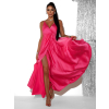 Ružové dlhé saténové šaty PERFECTLY s výstrihom