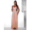 Svetloružové dlhé lesklé šaty PERFECTLY s výstrihom