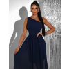 Tmavomodré elegantné asymetrické dlhé šaty FLOAT