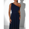 Tmavomodré elegantné asymetrické dlhé šaty FLOAT