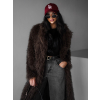 Hnedý faux fur dlhý kožušinový kabát HOAIN