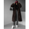 Hnedý faux fur dlhý kožušinový kabát HOAIN