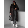 Hnedý faux fur dlhý kožušinový kabát HOAIN