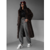 Hnedý faux fur dlhý kožušinový kabát HOAIN