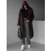 Hnedý faux fur dlhý kožušinový kabát HOAIN
