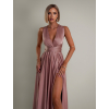 Staroružové lesklé šaty VALERDI s variabilným viazaním a rázporkom