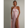 Svetloružové lesklé šaty VALERDI s variabilným viazaním a rázporkom