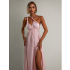 Svetloružové lesklé šaty VALERDI s variabilným viazaním a rázporkom