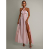 Svetloružové lesklé šaty VALERDI s variabilným viazaním a rázporkom