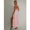 Svetloružové lesklé šaty VALERDI s variabilným viazaním a rázporkom