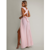 Svetloružové lesklé šaty VALERDI s variabilným viazaním a rázporkom