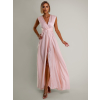 Svetloružové lesklé šaty VALERDI s variabilným viazaním a rázporkom