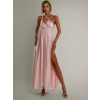Svetloružové lesklé šaty VALERDI s variabilným viazaním a rázporkom
