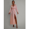 Svetloružové saténové šaty WOMAN s dlhým rukávom