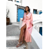 118458 2 svetle ruzove satenove saty woman s dlouhym rukavem