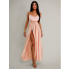 Svetloružové saténové šaty YASMINE s rázporkom