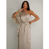 Béžové saténové šaty DORRY cez jedno rameno