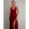 Bordó saténové šaty VALERDI s variabilním vázáním a rozparkem (Veľkosť ONESIZE)