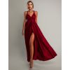 Bordó saténové šaty VALERDI s variabilním vázáním a rozparkem (Veľkosť ONESIZE)
