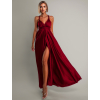Bordové saténové šaty VALERDI s variabilným viazaním a rázporkom