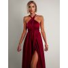 Bordó saténové šaty VALERDI s variabilním vázáním a rozparkem (Veľkosť ONESIZE)