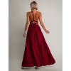 Bordové saténové šaty VALERDI s variabilným viazaním a rázporkom