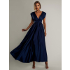 Tmavomodré saténové šaty VALERDY s variabilným viazaním / bez rázporku