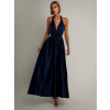 Tmavomodré saténové šaty VALERDY s variabilným viazaním / bez rázporku