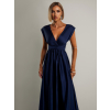 Tmavomodré saténové šaty VALERDY s variabilným viazaním / bez rázporku