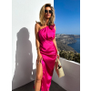 Tmavo ružové asymetrické saténové šaty ROULES