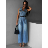 Modrý džínsový dlhý overal RIVOL s výstrihom