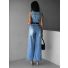 Modrý džínsový dlhý overal RIVOL s výstrihom
