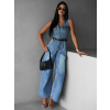 Modrý džínsový dlhý overal RIVOL s výstrihom