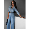 Modrý džínsový overal dlhý SOUAN s dlhým rukávom