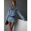 Modrý kraťasový džínsový overal GORIC s dlhým rukávom