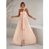 Púdrové tylové spoločenské šaty BOLEMIR s vlečkou