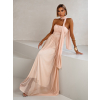 Púdrové tylové spoločenské šaty BOLEMIR s vlečkou