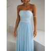 Svetlomodré tylové dlhé šaty BOLEMIR s vlečkou